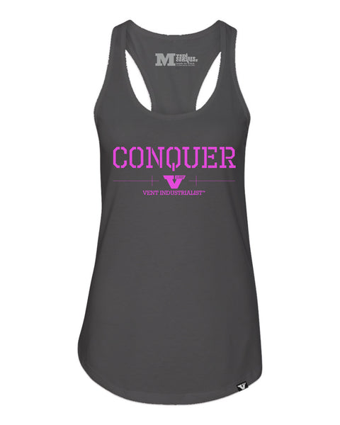 Vent Conquer Womens Racerback Heather Grey