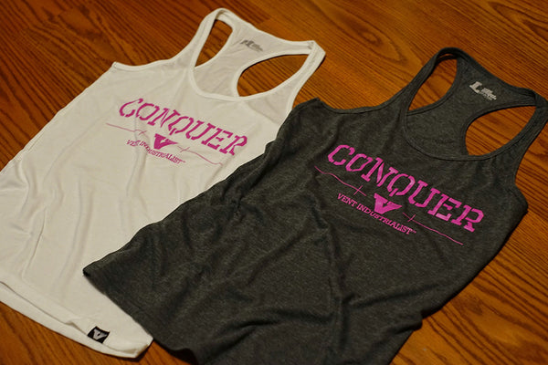 Vent Conquer Womens Racerback Heather Grey